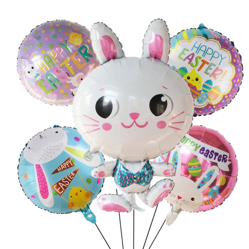 5pcs Easter Cute Rabbit Balloons White Bunny Shaped Balloons Happy Easter Foil Balloons for Easter Party Decors Kids Birthday