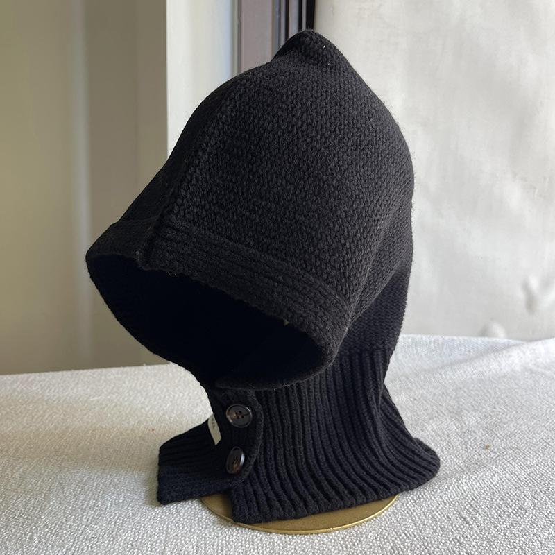 Pure Wool Balaclava Women's Winter Knitted Warm Ear Protection Hat Scarf Integrated Hooded Neck Scarf