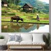 2D plane, terrace with cattle and steed background decoration, suitable for all kinds of parties, polyester fiber