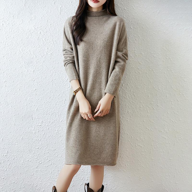 Women Sweater Dress 100% Wool MODERN NEW SAGA Turtleneck Knit Long Pullover Winter Jumpers Wool Long Dress Female