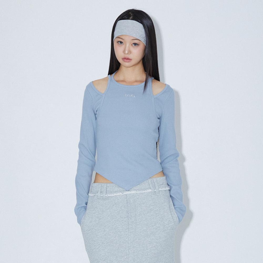LALAFOX Shoulder Slit Halterneck T-Shirt Skyblue Shoulder Slit T-Shirt Bq4Cl007