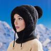 Knitting Hat Women Windproof Insulated Design Winter Hat with Plush Ball 3-in-1 Thickened Hat Face Guard Scarf