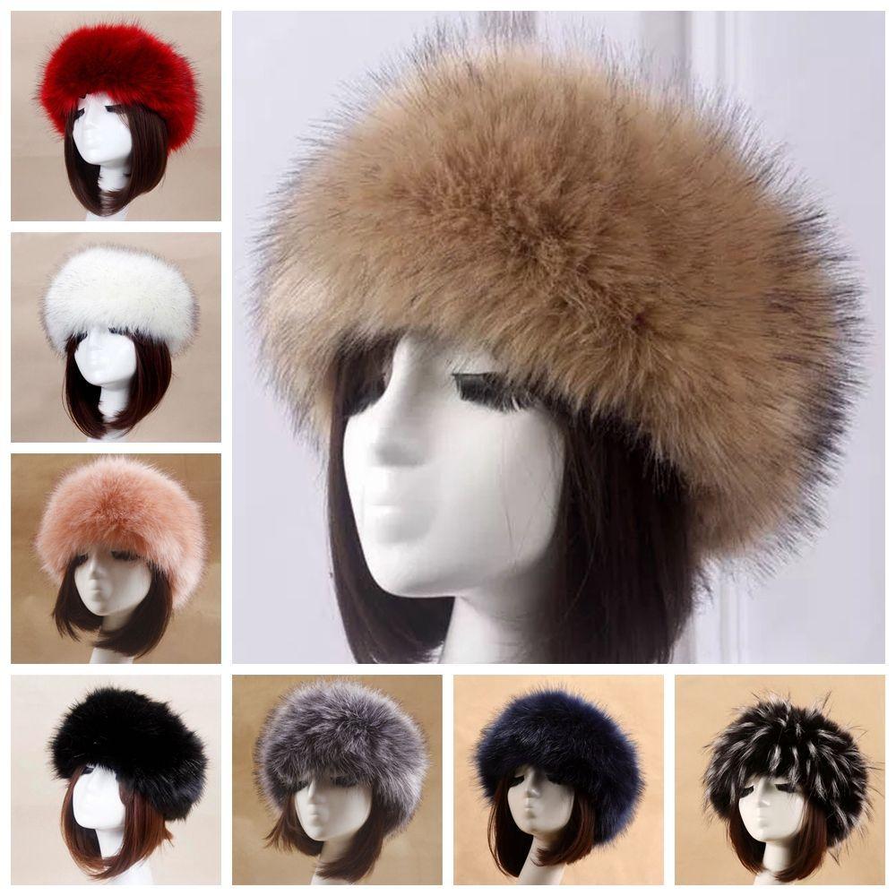 Outdoor Earwarmer Ski Hats Women Russian Cap Thick Fluffy Headband Hat Faux Fur