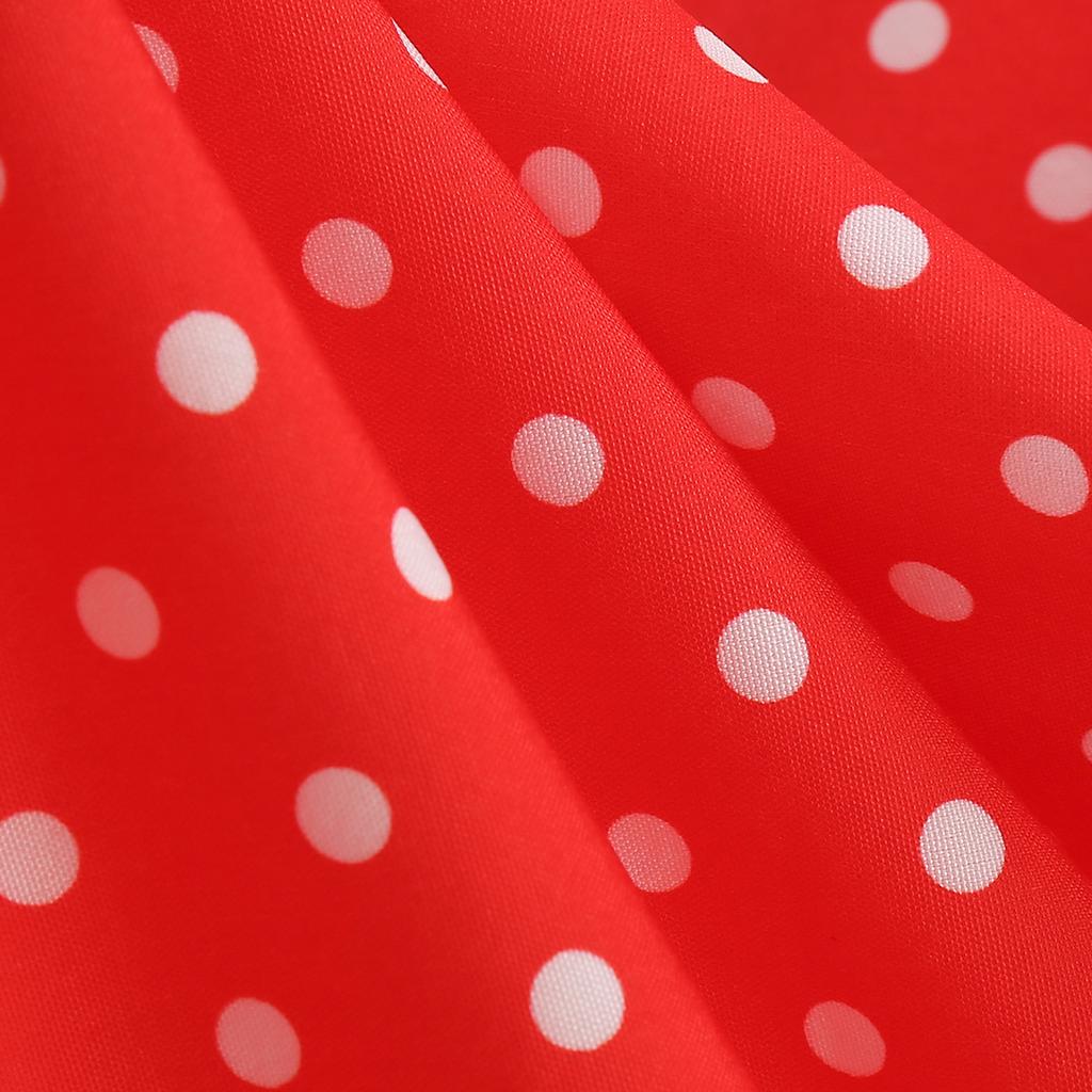 Women Vintage Collar Polka Dot Patchwork Short Sleeve Belted Flared Midi Dress for Casual and Daily Wear