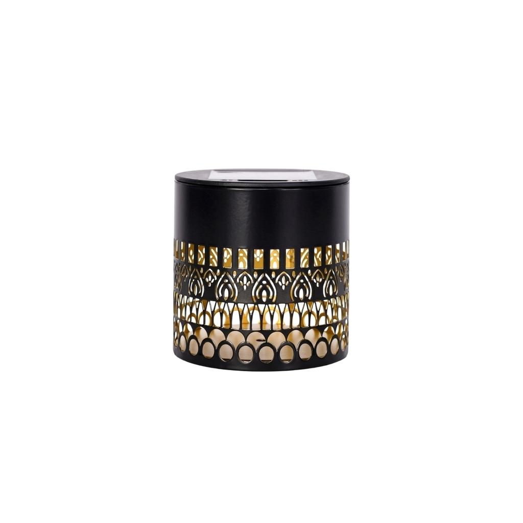 Solar Powered Outdoor Garden Light Decorative Metal Lantern with Cutout Pattern for Yard Patio Pathway Lighting