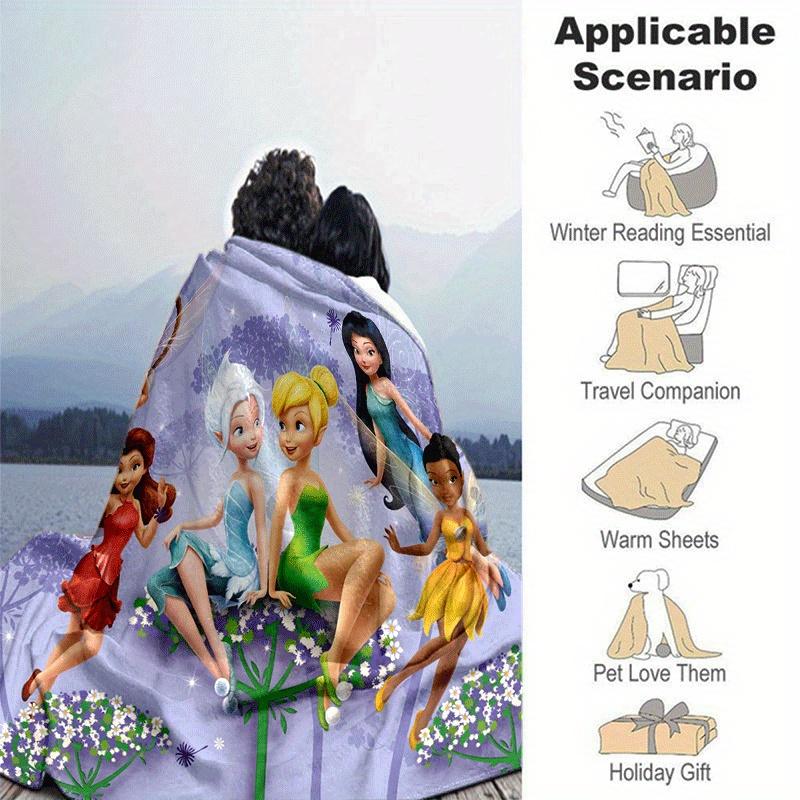1pc Tinker Bell Printing Blanket - Soft, All-Season Throw for Office Blanket, | Personalized Gift with Adorable Cartoon Design