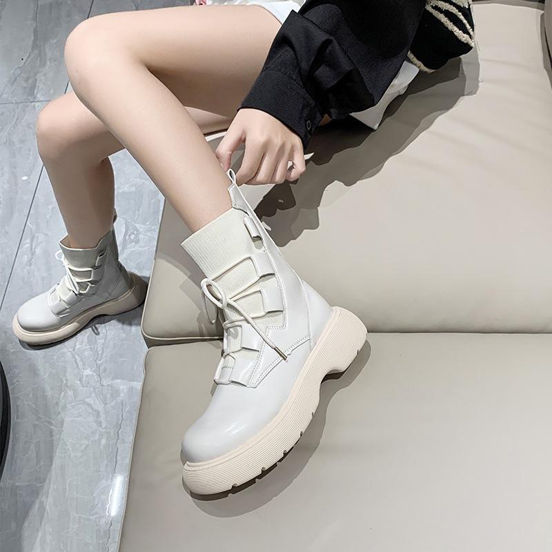 French British Martin boots 2025 new thick-soled autumn single boots elastic fly-woven socks boots thin short boots