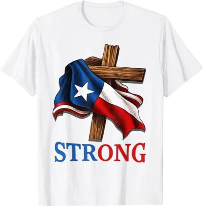 Strong Texas Flag Cross Christian Texas Pride 2025 TShirt S