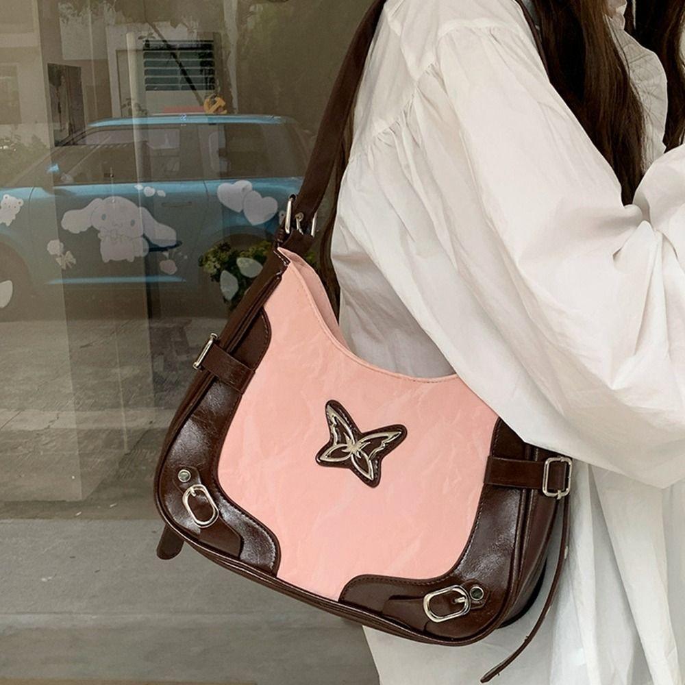 Handbag Retro Shoulder Bag Pu Leather Butterfly Underarm Bag Fashion Outdoor