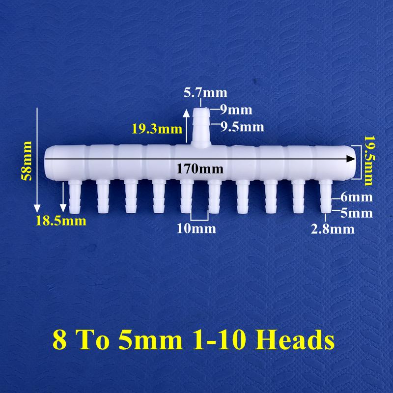 8-5mm 4~20 Head Oxygen Gas Diverter Aquarium Fish Tank Hose Joint Air Pump Oxygenation Distributor Porous Gas Drainage Connector