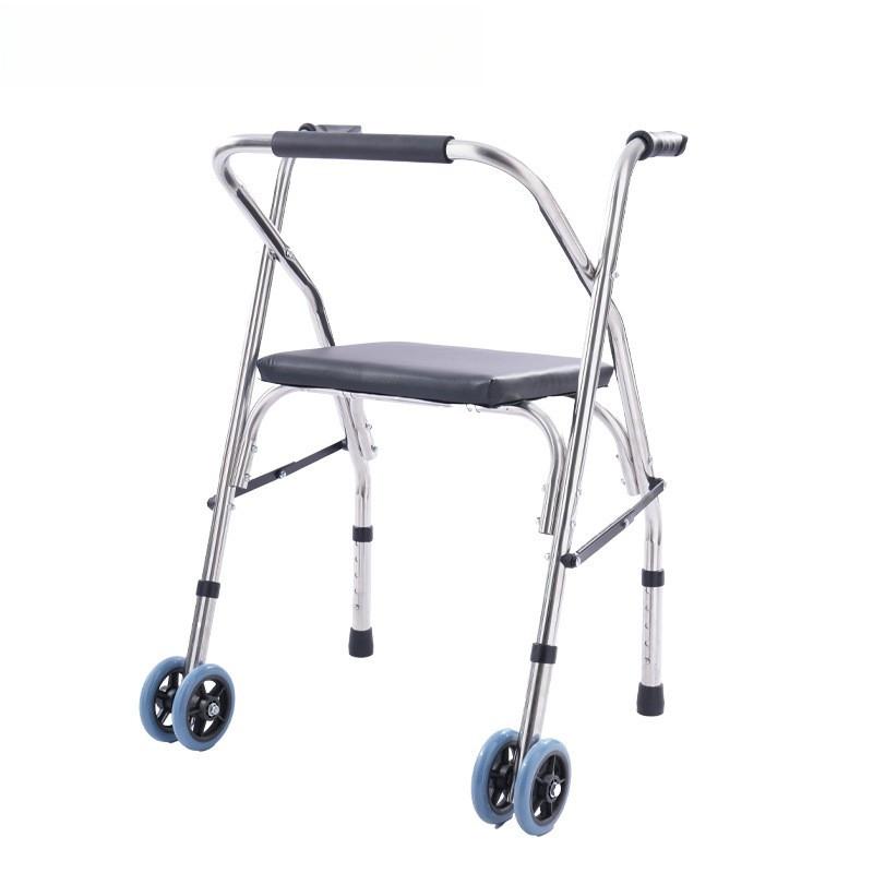 Adjustable Height Walking Aid Handcart Stainless Steel Elderly Walking Aid Foldable Auxiliary Walking Device