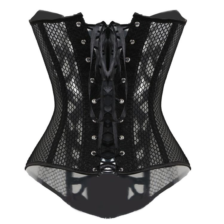 Black Fishbone Mesh Hollow Waist Cincher Corset: Sexy European and American Court Style Body Shaper Bra
