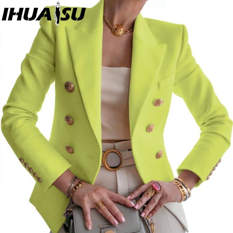 IHUASU Women's Vintage Casual Lattice Print Autumn Winter Long Sleeve POLO Neck Jackets & Coats
