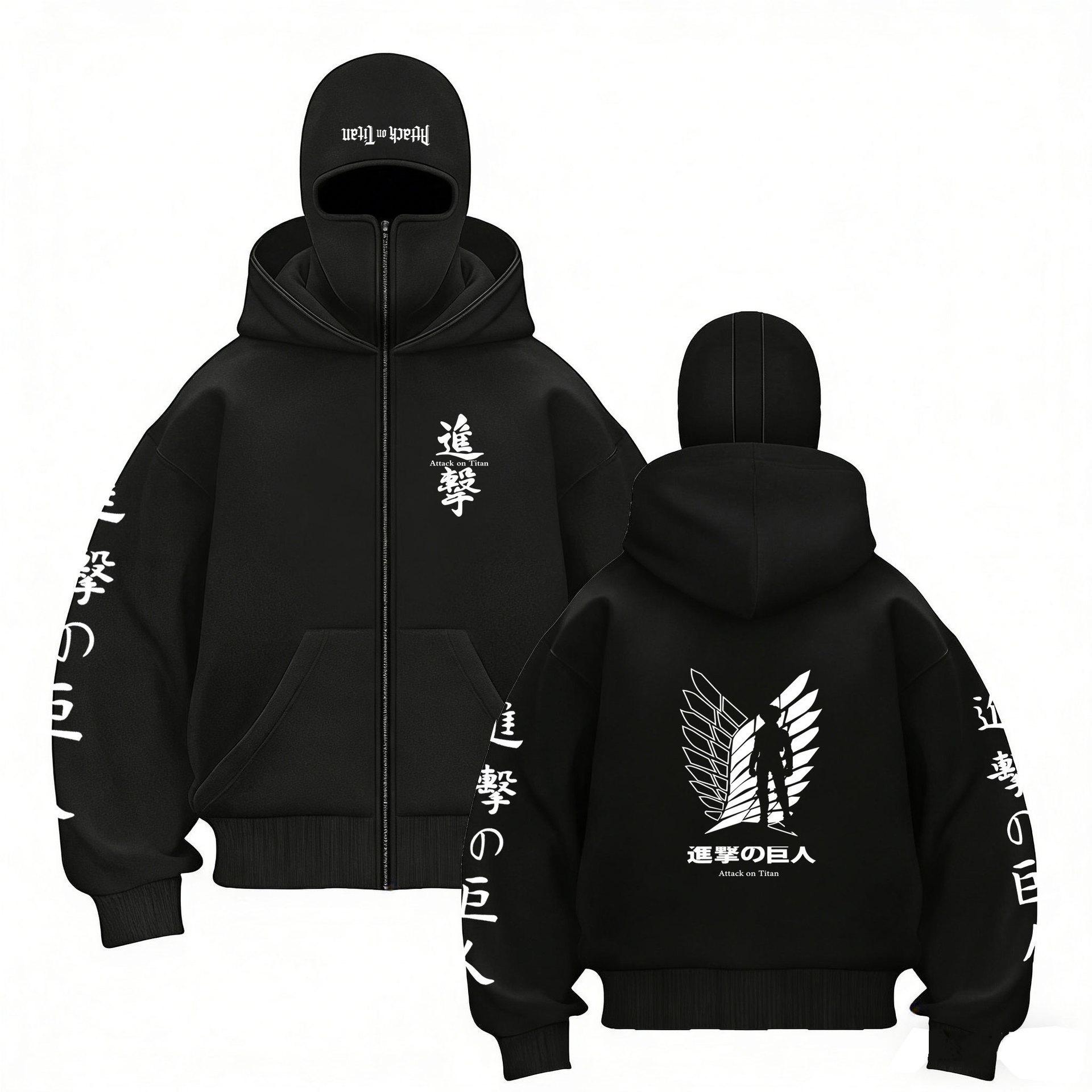 

Attack on Titan Double Hoodie, Letter Print Fleece Lined Pullover Sweatshirt Double Hat Sweater Couple Jacket XXL