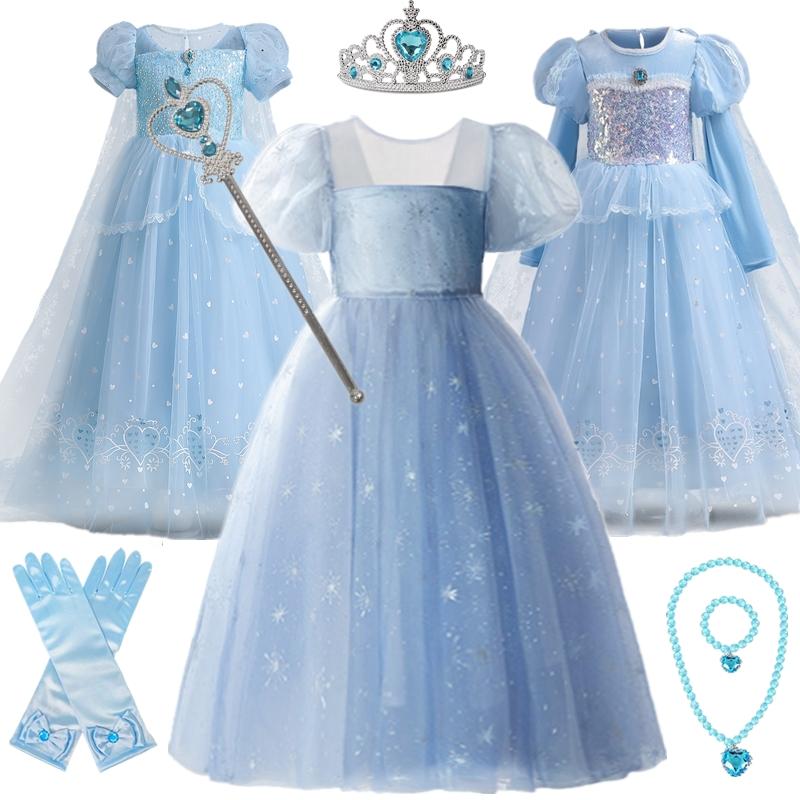 

Платья принцессы Эльзы для девочек, костюмы Снежной королевы для косплея, одежда на Хэллоуин для детей, карнавальный халат Princesse Fille Disfraz