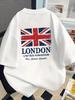 T-shirt Graphique Double Face Vintage Usé Union Jack UK London Été 2026 Unisexe Surdimensionné Y2K Streetwear Coton
