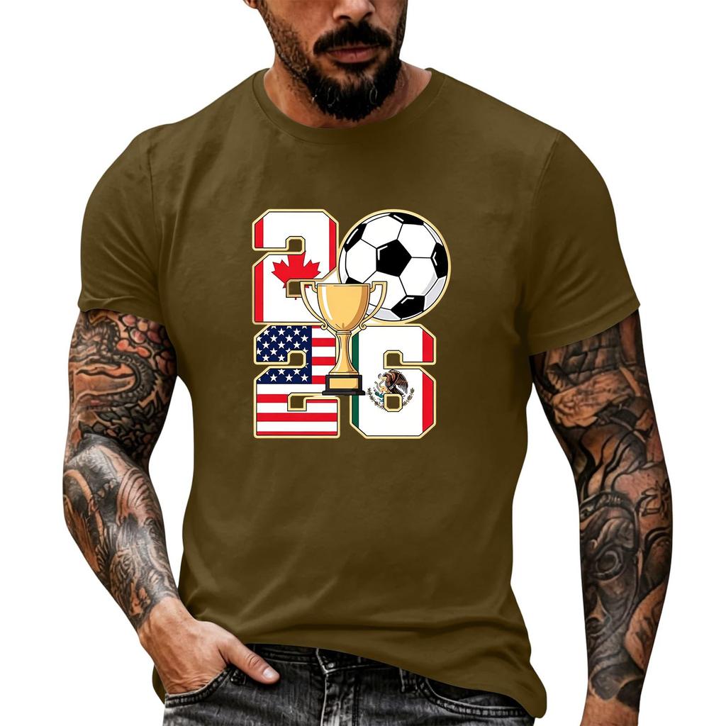 Men's Basic Crew Neck Short Sleeve T Shirt Loose Fit Casual Summer Top Soccer Themed Graphic Print Comfortable Fabric