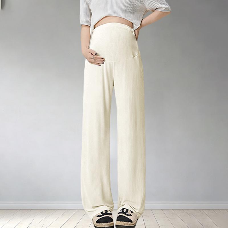 Maternity Ice Silk High Waist Wide Leg Summer Pants with Tummy Support L