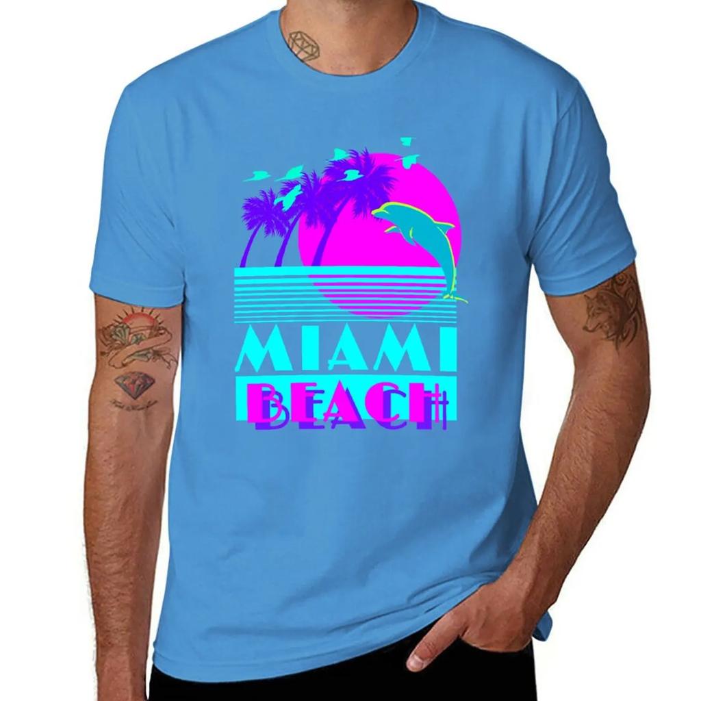 Neues Miami Beach Delfin Retro T-Shirt schwarze T-Shirts personalisierte T-Shirts Kurzarm Designer T-Shirt Herren