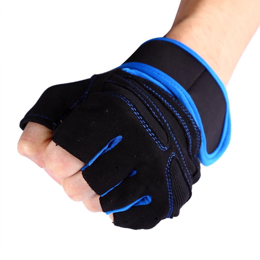 2 Pcs Weight Lifting Gym Training Fitness Gloves Workout Exercise Sports Wrist Wraps(Blue M)
