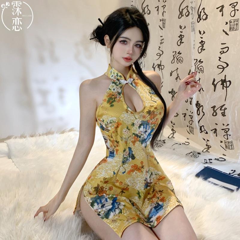 Sex underwear sexy slit cheongsam uniform pure desire temptation bed hollow fun free