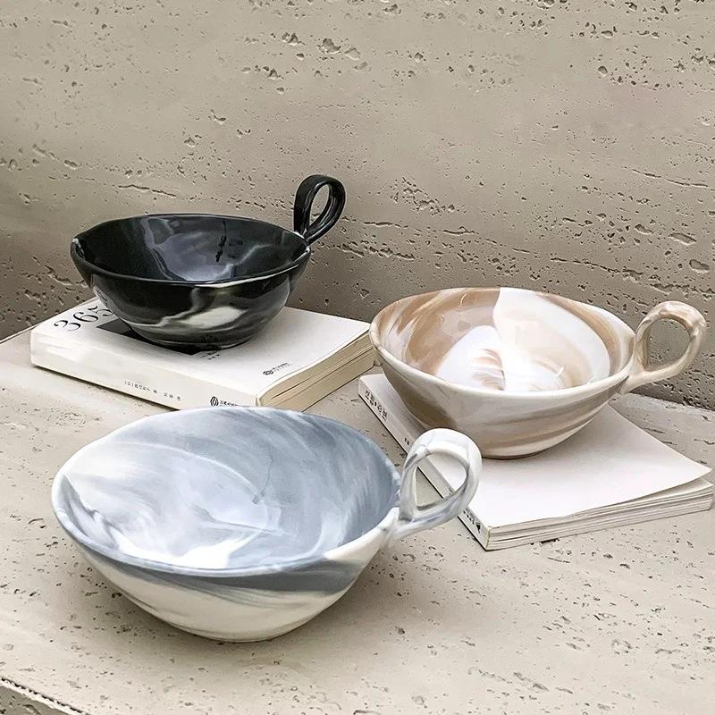 Marmorierung, erstaunt, Stille, Wind, hohes Erscheinungsbild, Obstsalatschüssel, Keramikschüssel, Dessertschale aus Maismehl, Joghurtschale, 420 ml