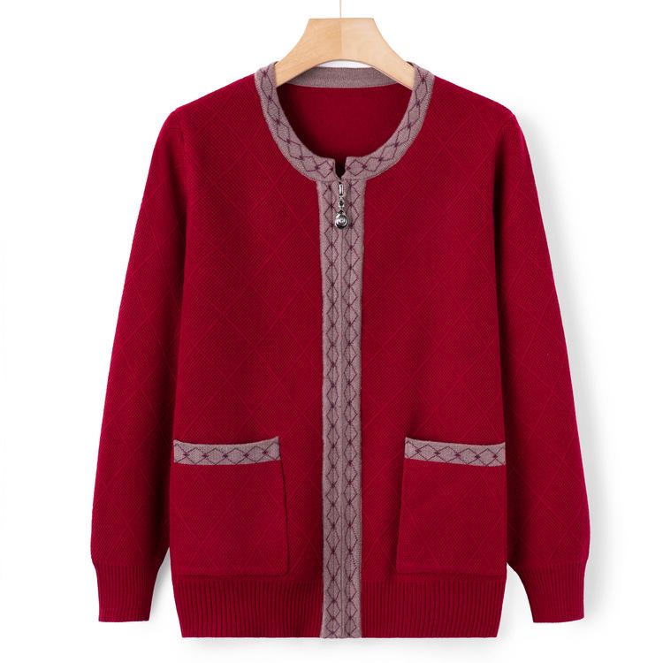

Мама Весна и Осень Куртка на молнии Женский Короткий Топ для женщин среднего возраста с вязаным кардиганом 5XL бордовый