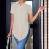 Women's Blouses Summer Casual White Short Sleeve Shirt Fashion OL Lapel Irregular Slim Shirts Women Clothing Streetwear Tops