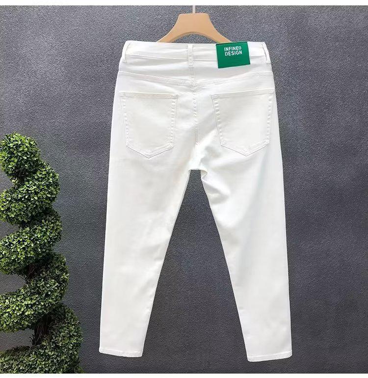 Herren Slim-Fit Weiße Jeans - Trendige, Stretchige Neun-Punkt-Sommerhose