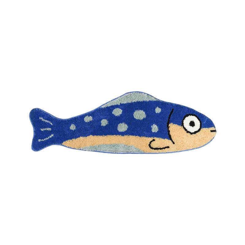 Cute Cartoon Cat Fish Shape Soft Plush Rug Non Slip Absorbent Floor Mat for Kids Bedroom Home Gift