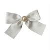 Off-White Cotton Pearl Bow Brooch: Cute Japanese Korean Style Ribbon Lapel Pin Corsage.