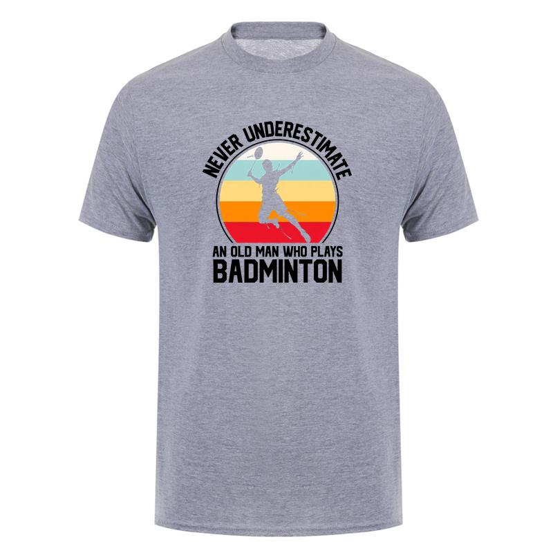 Never Underestimate An Old Unisex Who Plays Badminton T Shirt Retro Sunset Tshirts Sports Lover Gift Da844