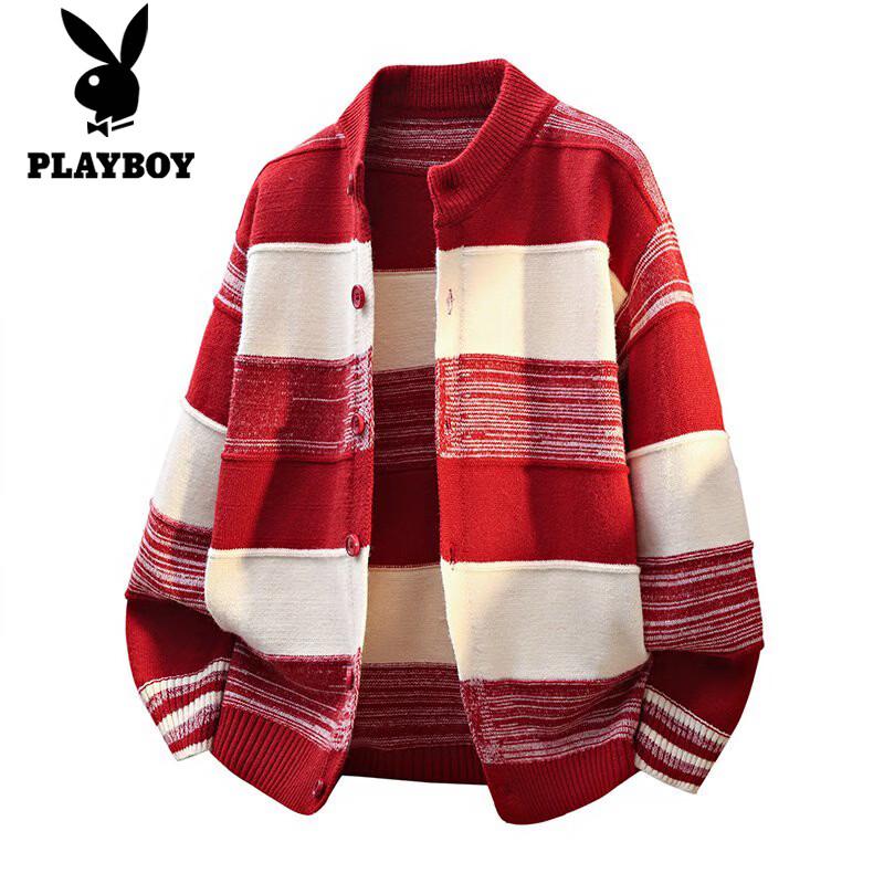 PLAYBOY Men s Striped Cardigan Sweater M