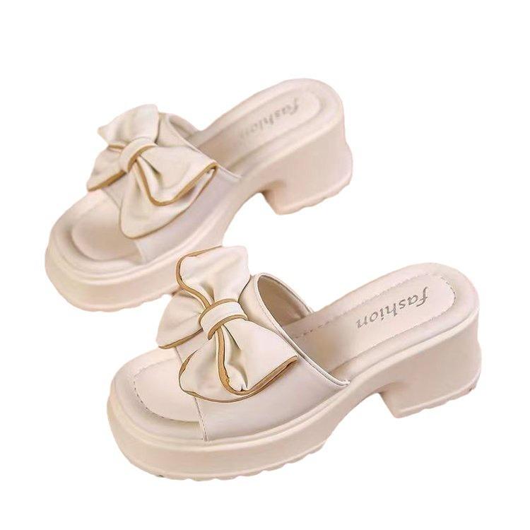 Cool Slippers Women's Summer Outer Wear Fashion 2024 New Versatile Muffin Thick Bottom Heightening Bow Women's Wedge Slippers