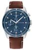 Tommy Hilfiger PARKER Multifunction Quartz Watch with Blue Dial and Brown Leather Strap Men's [Used]