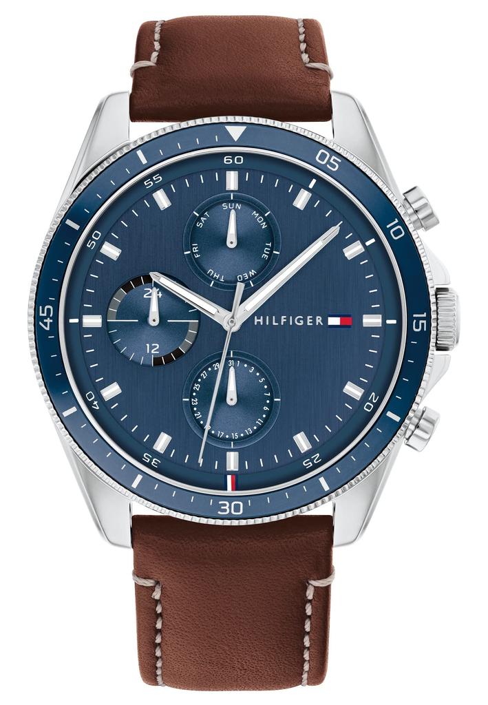 Tommy Hilfiger PARKER Multifunction Quartz Watch with Blue Dial and Brown Leather Strap Men's [Used]