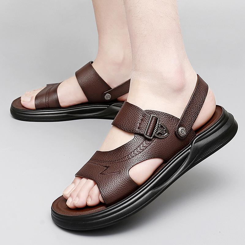 Fashion Summer Men's Cowhide Business Casual Beach Shoes Sandals New Luxury Outdoor Comfortable Breathable Non-Slip Beach Slippers Shoes