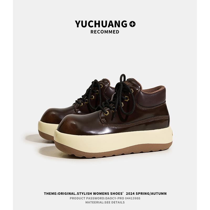 Ugly cute big-headed Martin boots for women's autumn new retro rhubarb boots fashionable thick-soled short boots for women
