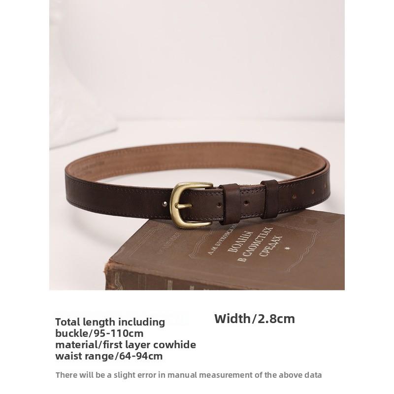 

Meier Handmade retro women s belt brown wide brim copper buckle first layer cowhide belt 110cm