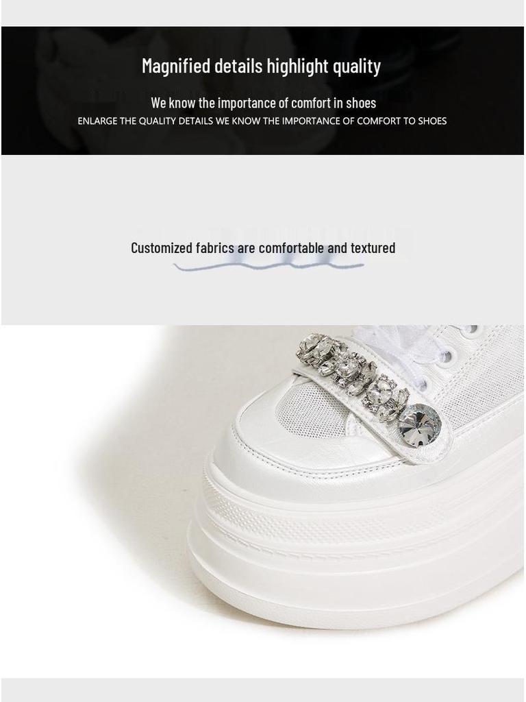 Women's 2025 Summer White Platform Sneakers - Thick-Soled, Breathable Mesh, Inner Lift, Casual Sports Style