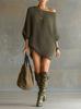 2026 Women's Solid Color One-Shoulder 3/4 Sleeve Casual Knit Sweater Top