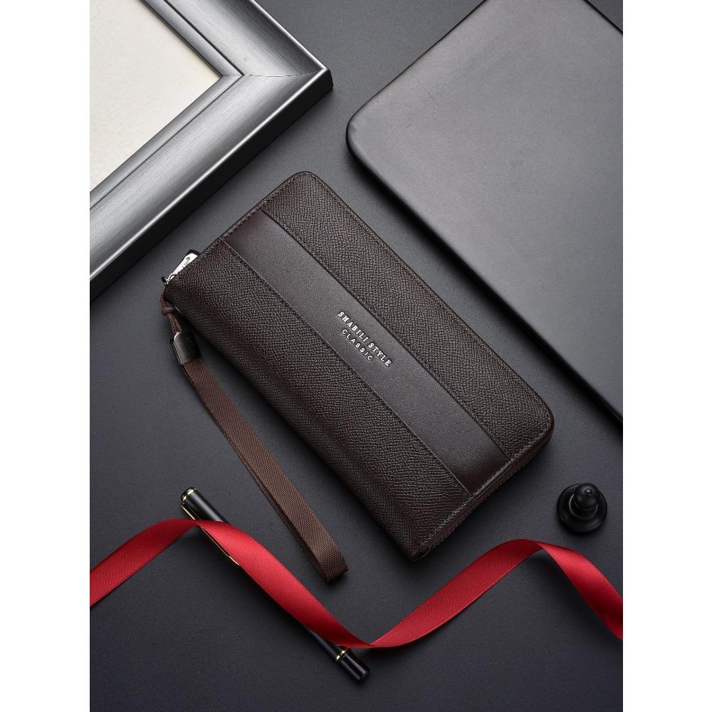 Men Wallets Long Wallet with Lychee Pattern, Leather Card Holder, Coin Purse, Clutch Bag, Business Style
