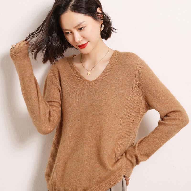

Кашемировый свитер с V-образным вырезом для женщин Осень-Зима Новый Свободный и Универсальный Кашемировый Базовый Свитер Мягкий и Эластичный Теплый Топ XL