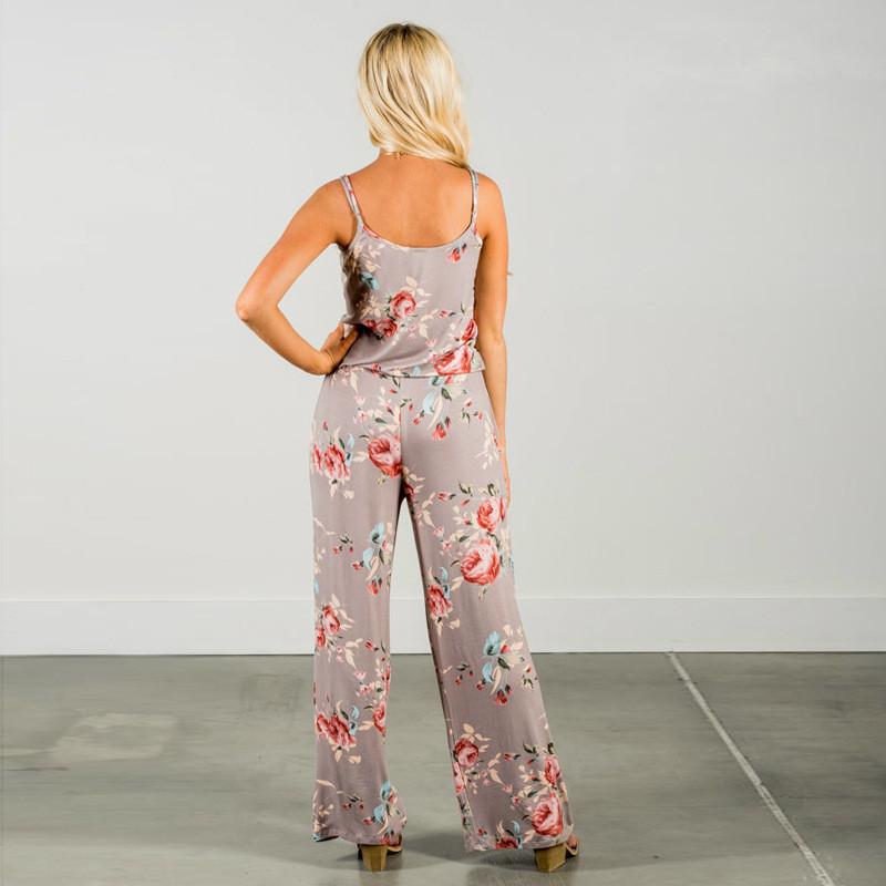 Floral Women Summer Long Wide Leg Pants Strappy Casual Beach Jumpsuit Us Romper