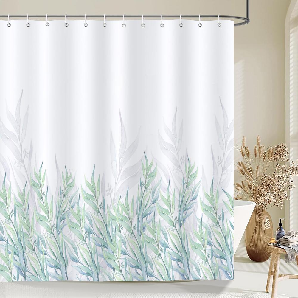 Green Leaves Shower Curtain Mat Grass Beauty Bath Shower Mildew Resistant and Polyester Waterproof white Shower Curtain Decor