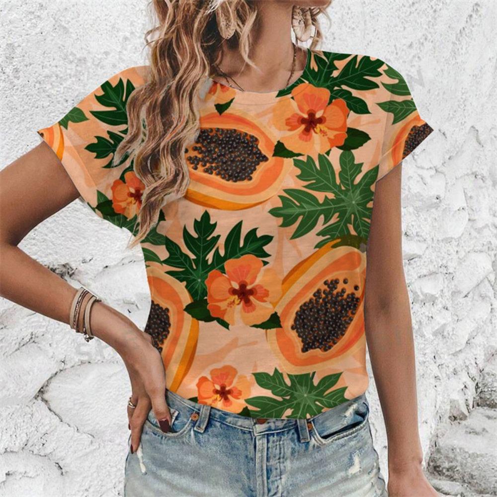 Summer Tropical Fruit Lemon T-Shirts 3D Print Women's Fashion O-Neck Short Sleeves T Shirt Y2k Harajuku Tees Top Female Clothing