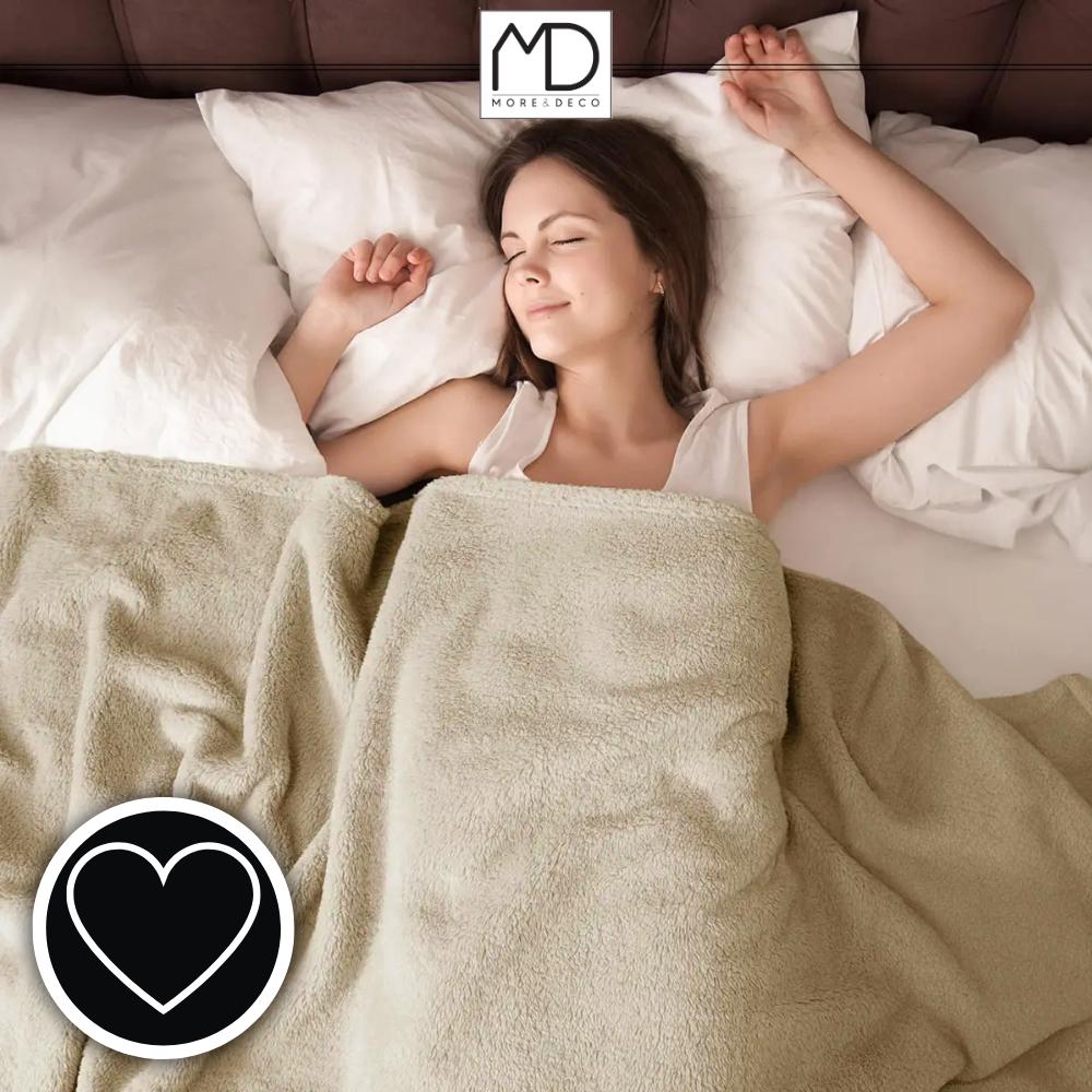 Koc dwustronny 200x220 cm pled 2w1 pluszowy 420g/m² narzuta na łóżko beżowy MORE&DECO