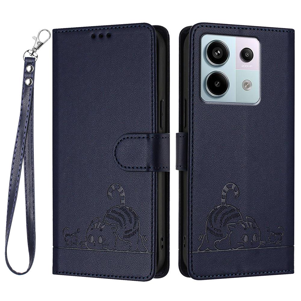 For Xiaomi Redmi Note 13 Pro 5G/Poco X6 5G Case with Strap RFID Blocking Leather Wallet Phone Cover Cat Mouse Pattern - Black