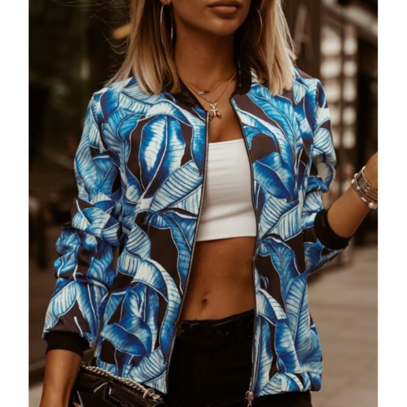 Women's Autumn Slim Long Sleeve Printed Short Jacket Round Neck Comfortable Casual Commuter Jacket
