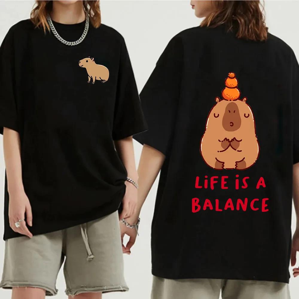 Funny Animals Capybara Cartoon Print Fashion Harajuku Harajuku Short Sleeve T-shirt Clothing Street Tops Tees Aesthetic Clothes